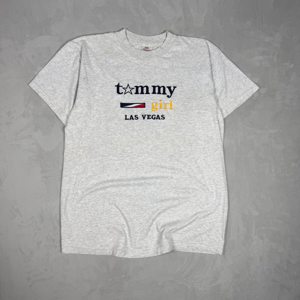 90s Mens Tommy Girl Las Vegas Bootleg Graphic T-Shirt Vintage Streetwear Large